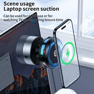Magnetic Phone Holder with Cooling Fan Wireless Charger and RGB LED Light Stand - Picture 1 of 9