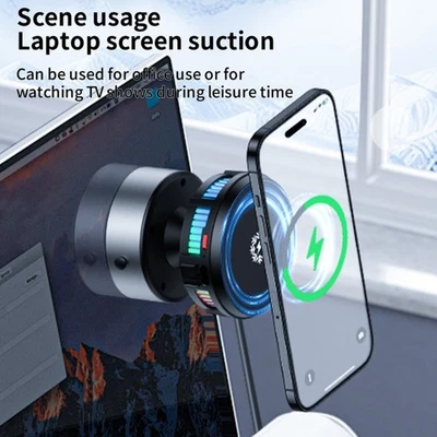 Magnetic Phone Holder with Cooling Fan Wireless Charger and RGB LED Light Stand - Image 1 of 4