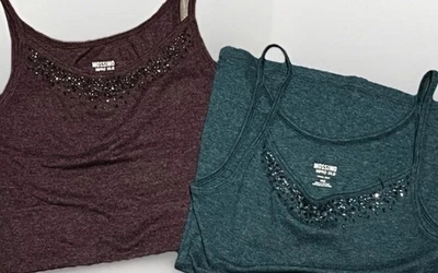 Mossimo Womens Tank Tops Sz Medium 2 In Lot Cami Beaded Bling Embellished - Image 1 of 4