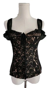 Camiseta sin mangas vintage Nanette Lepore negra de encaje talla 12 *funciona pequeña* mediana - Imagen 1 de 10