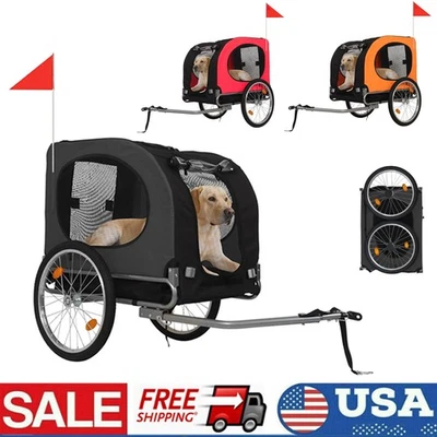Foldable Pet Bicycle Trailer Stroller Dog Cat Bike Carrier 88 lb Water Resistant - Image 1 of 4