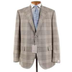 Corneliani NWD Wool / Silk / Linen Sport Coat Size 56R (46R US) In Beige Plaid - Picture 1 of 15