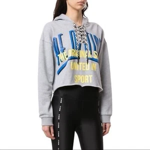PE Nation Rocket Shot Gray Lace Up Cropped Pullover Hoodie Size XS - Picture 1 of 9