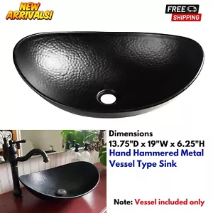 19" Black Metal Bathroom Vessel Sink Hand Hammered for Vanity Bathroom Remodel - Picture 1 of 17