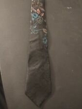 Bonjour tie 50% polyester black with embroidered colored flowers 58x2.5