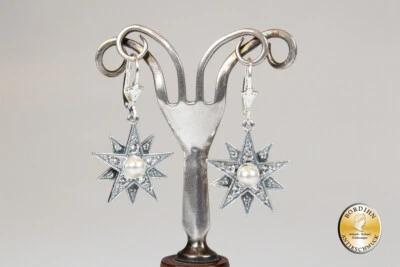 Orecchini In Argento Sterling Con Perle E Strass A Forma Di Stella Per Donna - Immagine 1 di 4