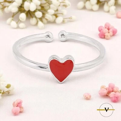 ANELLO DONNA CON CUORE ROSSO IN ARGENTO 925 RODIATO REGOLABILE AMORE REGALO - Immagine 1 di 4
