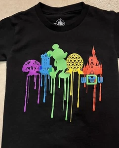Disney Authentic Original Colorful Drip Cotton Boys Girls Black T Shirt ✅ Sz XS - Picture 1 of 9