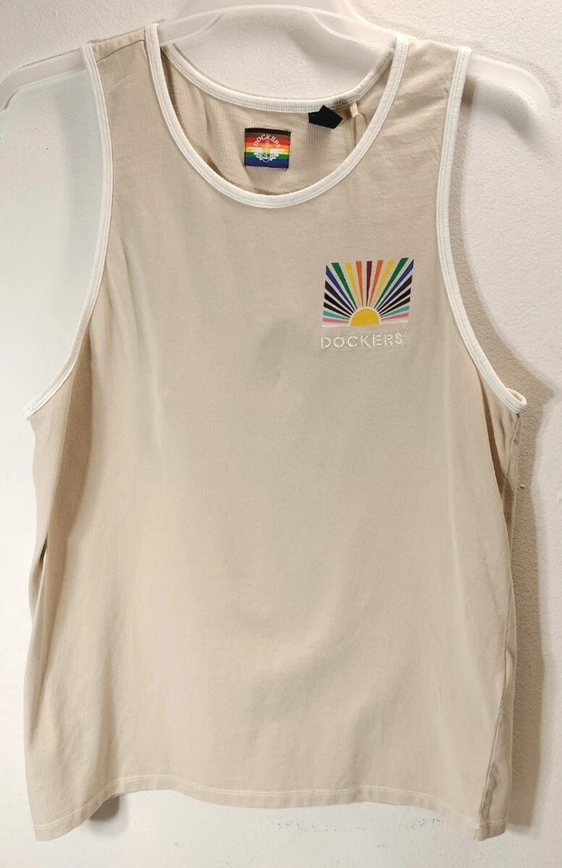 Dockers Womens Pride Tank Top Shirt Size Medium Beige Sleeveless Embroidered NEW - Imagem 1 de 4