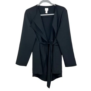 Chico’s Womens Draped Blazer Collarless Belted Wrap Waist Tie Black Size 1 - Picture 1 of 5