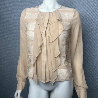 Blusa BCBGMaxAzria 100% Seda Rosa Desnudo Encaje Cait Tostado Top Coqueta Foto 1 de 4