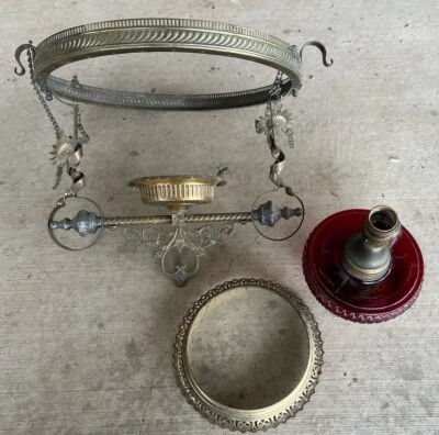 Antiguo accesorio de techo colgante lámpara luz con vidrio rojo - para proyecto de restauración Foto 1 de 4