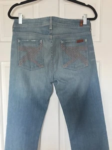 Women's 7 For All Mankind Jeans Flynt Blue Medium Wash Distressed Denim Size 30 - Picture 1 of 5