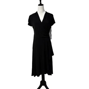 Vicky Tiel JERSEY KNIT Wrap Black Dress Women's Sz Medium Little Black Dress - Picture 1 of 11