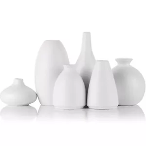 White Vase Set of 6 Ceramic White Bud Small Vases for Centerpieces House Plan... - Picture 1 of 6