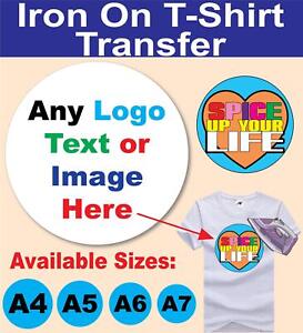 Personalised Any Logo Image Custom Design Vinyl Iron on Transfer T-Shirt