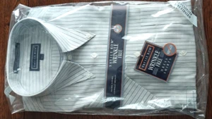 Camicia abito Savile Fila antirughe 16 1/2 tessuto largo nuova oliva blu navy gessato - Foto 1 di 6