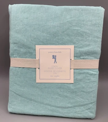Funda nórdica Pottery Barn niños pequeños lino mezcla algodón azul doble #9729D Foto 1 de 4