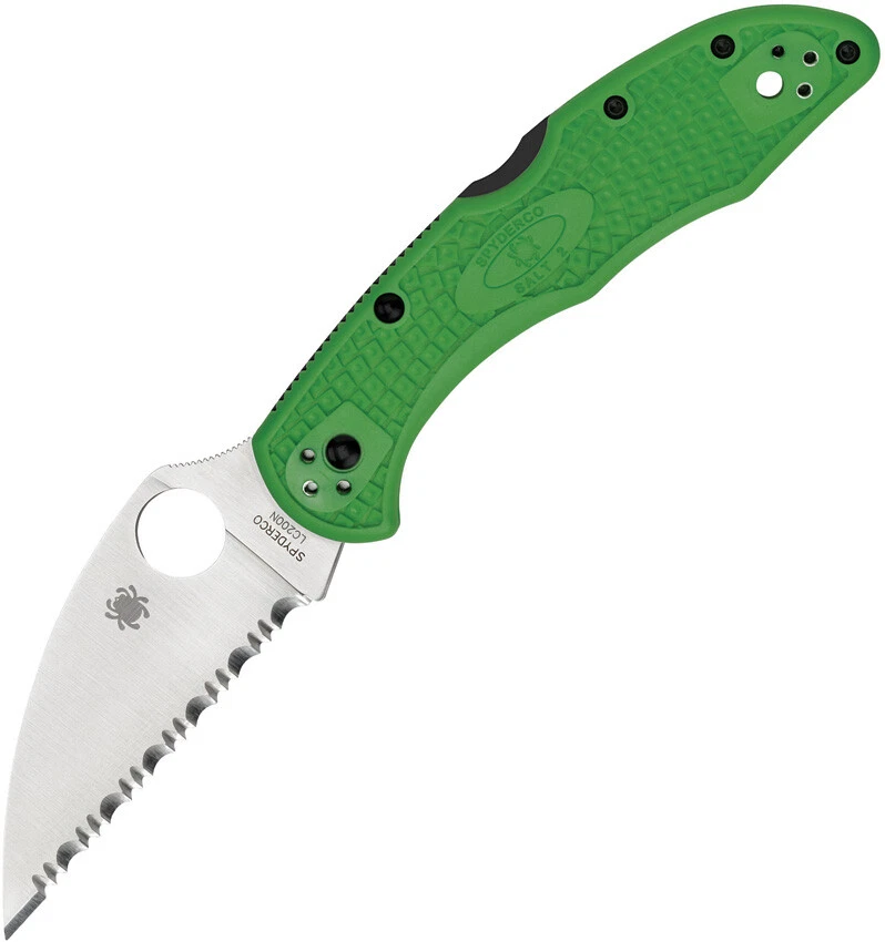 Spyderco Knives Salt 2 Wharncliffe Lockback Green FRN Serrated LC200N C88FSWCGR2