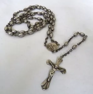 ALTER VINTAGE HERSTELLER SIGNIERT KOMPLETT STERLINGSILBER PERLEN ROSENKRANZ ODER HALSKETTE 21,1 GRAMM - Bild 1 von 11