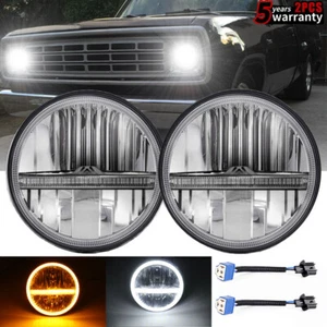 Pair 7inch Round LED Headlights Hi/Lo Sealed Beam Amber Halo DRL For Dodge Ram - Picture 1 of 10