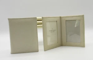 Faltrahmen MINI hält zwei 2x3" Fotos Leder Grafik Bild ELFENBEIN - Bild 1 von 3