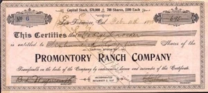 Certificado de stock de Promontory Ranch 1898 - Imagen 1 de 1