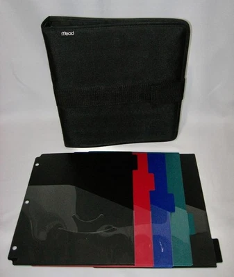 Carpeta de 3 anillos MEAD FIVE STAR de colección de los años 90 de nailon negro + divisores ~ ¡Excelente! Foto 1 de 4