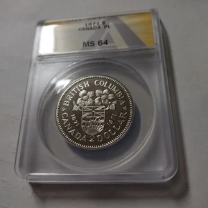 Canada 1971 One Dollar $1 British Columbia Bicentennial ANACS MS64 Proof Like - Picture 1 of 10