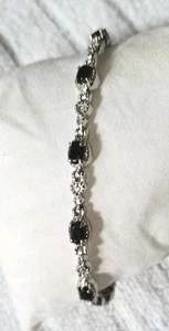 Black Spinel Station Tennis Adjustable Bolo Bracelet Stainless Steel - Picture 1 of 7