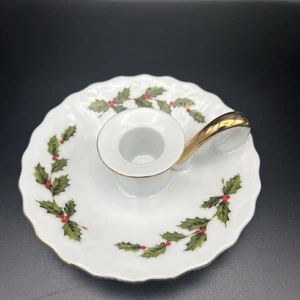 Vintage Lefton Weihnachten Stechpalme Kerzenhalter handbemalt Goldrand Fingerschlaufe - Bild 1 von 6