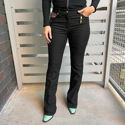 Escada Black Bootcut Embroidered Denim Jeans Size 36 - Image 1 of 4