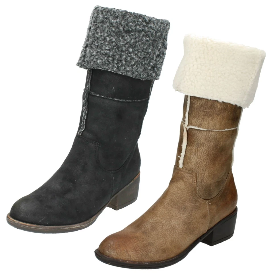 Bota forrada de vellón con tacón medio sintético Spot On para dama Foto 1 de 1