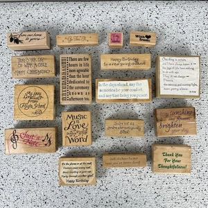 Vintage Rubber Stamp Lot 17 Pc Words Sayings Phrases Crafting Paper Art - Picture 1 of 4