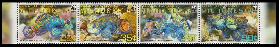 Micronesia WWF Mandarinfish Strip of 4v 2009 MNH MI#2052-2055 Sc#848a-d - Image 1 of 1
