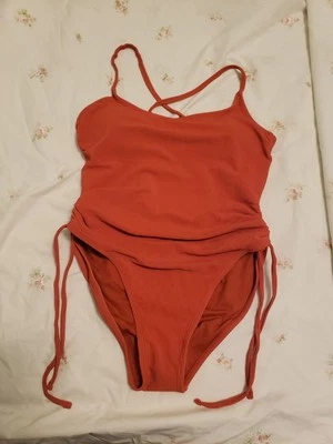 Traje de baño de una pieza acanalado con cincha lateral Xhilaration para niños - naranja talla L Foto 1 de 4