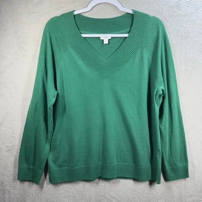 Suéter J Jill Ligero Cuello en V Kelly Verde Para Mujer’s S Acanalado Ribete Preppy Foto 1 de 4