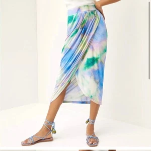 Anthro Conditions Apply Delphina Ruched Midi Multi Color Watercolor Skirt Small - Picture 1 of 9