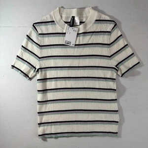 Camicia donna crop top Divided taglia M nuova con etichetta bianca nera lilla verde menta righe - Foto 1 di 4