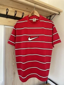 Vintage Nike Y2K Center Logo Big Swoosh Striped T-Shirt Red ACG Jordan Men's M - Picture 1 of 12