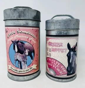 2 Ohio Wholesale Silver Tin Canisters Horses Western Factory Distressed Cowboy - Picture 1 of 15