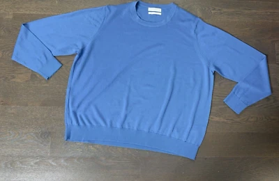 NUEVO M&S Mark & Spenser Pullover Suéter Extra Fino Azul Merino Cuello Redondo EE. UU. 20 Foto 1 de 3
