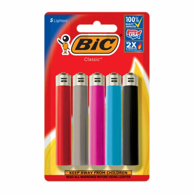 5 BIC Classic Full Size Lighters Large Regular Pocket Lighter Multi Color X2 PK