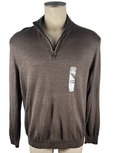 NWT - Club Room Mens Brown Merino Wool Blend 1/4 Zip Pullover Sweater Sz XL - Picture 1 of 7