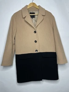 Talbots Wool Color Block Coat Jacket 10 Preppy Bohemian Black Brown - Picture 1 of 10