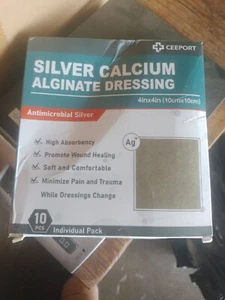 Ceeport Silver Calcium Alginate Dressing 4” x 4” Antimicrobial Silver 10 Pcs - Picture 1 of 2