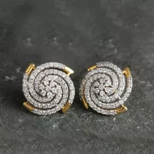 Orecchino donna borchia diamante simulato taglio tondo 2,50 ct placcato oro giallo 14 kt - Foto 1 di 3