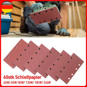 60stk 185x93mm 8 Loch Schleifscheiben Set Klett Schleifpapier Schleifblätter DE - Bild 1 von 8
