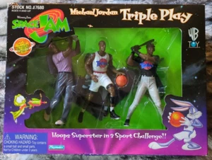 VTG Michael Jordan Triple Play Space Jam Figure Set Playmates 1996 NEW Sealed - Picture 1 of 6