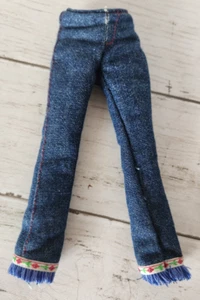 Barbie Sparkly Denim Jeans Fray Floral Trim Pants Doll Size READ - Picture 1 of 4